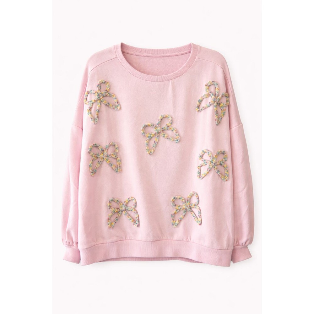 Coquette Bow Appliqué Pink Sweatshirt Cottagecore Soft Top Small